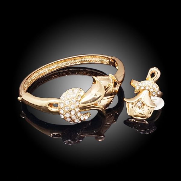 

yulaili 24k gold bracelet ring set birthday ladies daily jewelry set, Golden;silver