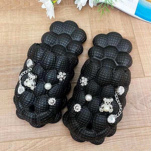 

2023 men women fashion sandals metal decoration mens summer beach slippers pink womens indoor outdoor slides, Black