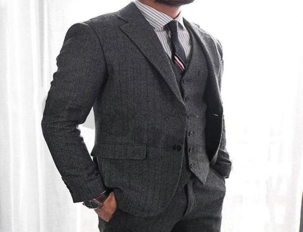 

newslim fit two buttons gray tweed wedding groom tuxedos notch lapel groomsmen men suits prom blazer jacketpantsvesttie 1714477341, Black;gray