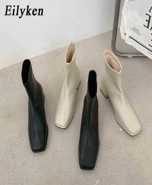 

eilyken 2022 new design winter cozy soft leather ankle short boots women fashion low heel square toe chelsea bootties9685200, Black
