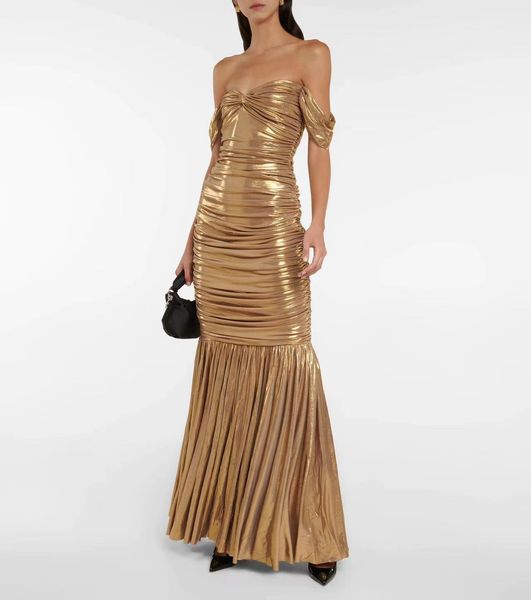

2023 gold prom dresses off shoulder crystal sequins beads floor length sheath 2023 for black girls crystal rhinestone court train party gown