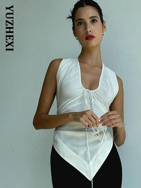 

t-shirt knot backless diamond shape t shirt women summer high street sporty halter unique sweat vest tanks black white top