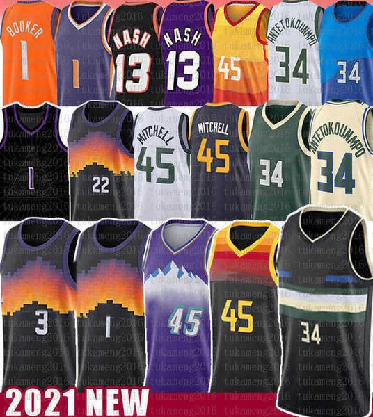 

devin booker giannis antetokounmpo donovan mitchell basketball jersey chris paul steve nash deandre ayton charles barkley stockton rudy gobe, Black;red