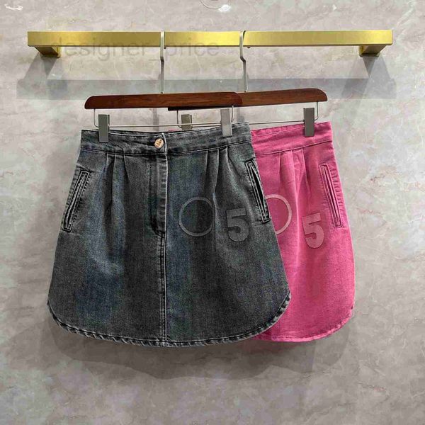 

skirts designer curved hem with silver thread and embroidered denim half skirt for women high waist, chic style, cow goods, a-line short tre, Black