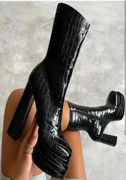 

boots 2021 winter punk style autumn lady boot genuine leather shoes woman ankle high heels thick platform4120366, Black