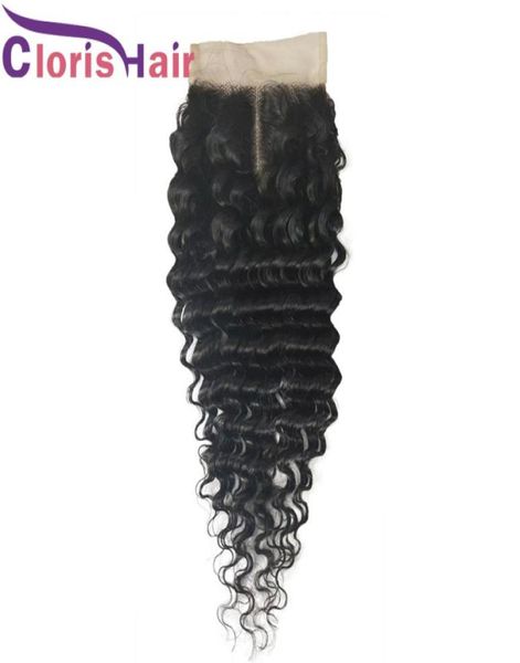 

deep wave raw virgin indian human hair closures piece full density t part 4x4 curly swiss lace closure pre plucked natural hai9391838, Black;brown