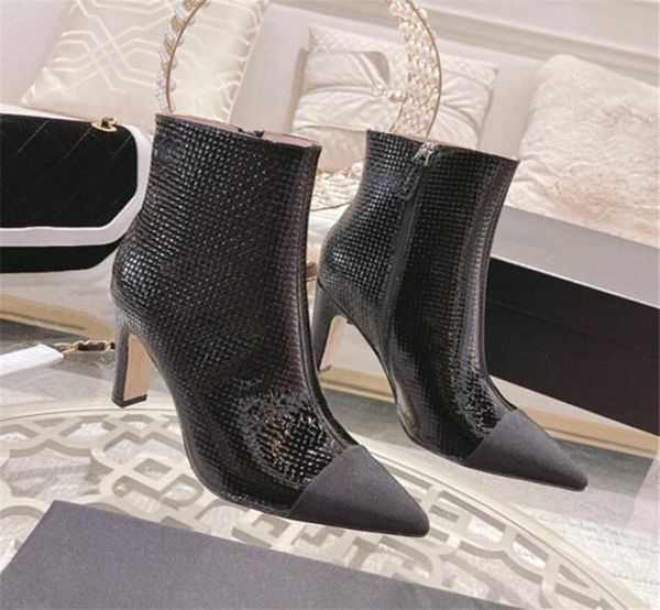 

women high heel fashion boots new color contrast pointed side zipper ankle boots size 35407412769, Black