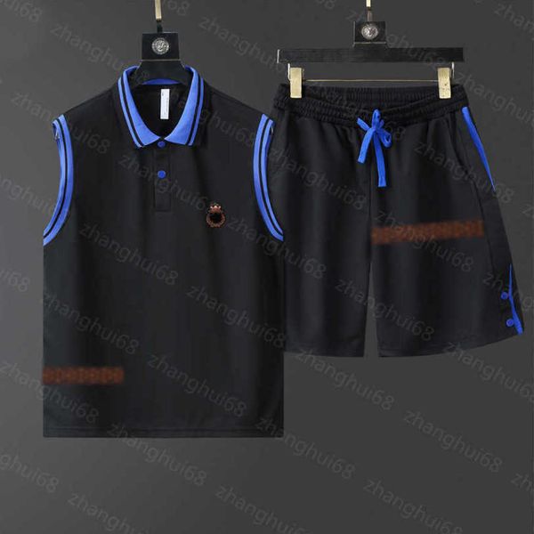 

23ss mens tracksuit mens designer tracksuit color matching striped lapels letter logo embroidery vest elastic waist drawstring shorts set, Gray