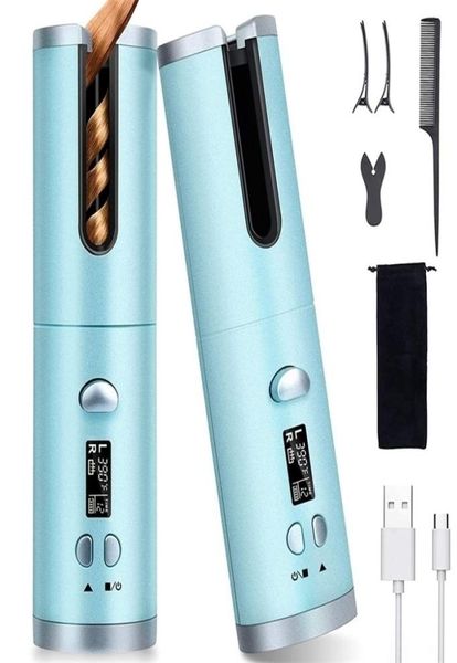 

curling irons cordless hair curler automatic rotating iron portable wireless rechargeable wand lcd display ceramic 2209228402812