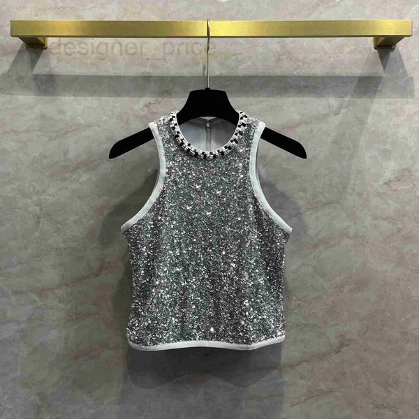 

women's tanks & camis designer chic silver sequin bead slim suspended tank for spring and summer new celebrity nail fit with sleeveless, White