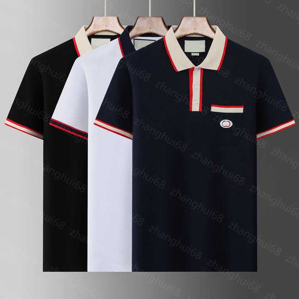 

23ss summer men clothes casual tshirt designer t shirt brand color matching striped lapel logo embroidery pocket short sleeve polo shirt men, White;black