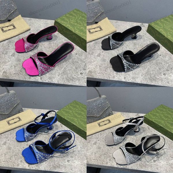 

2023 high end womens square toe high heeled sandals fashion satin genuine silk leather bottom crystal diamond shoes runway show party weddin, Black