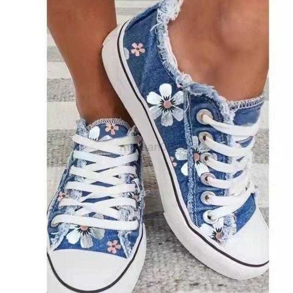 

dress shoes new women retro floral print canva female fashion student spring flat lace-up sneakers blue casual flats y23, Black