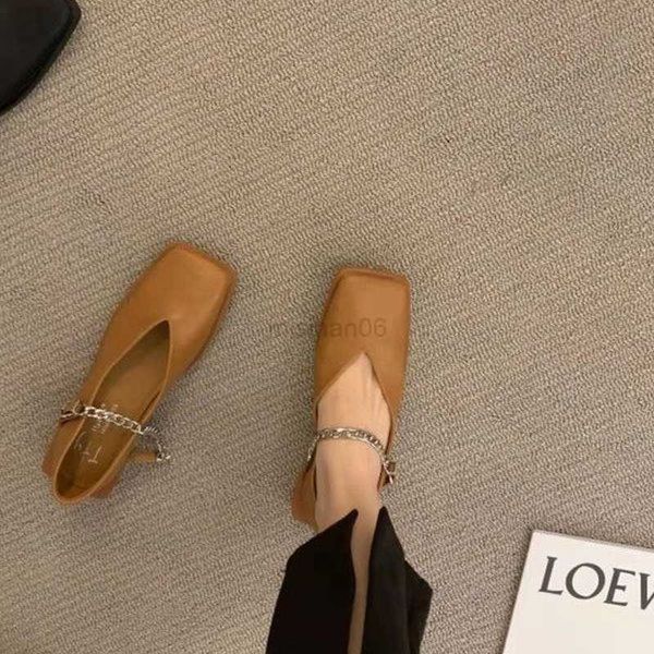 

dress shoes 2022 deformed heel autumn luxury chain square head shallow flat women's lazy loafer casual heels ladies y23, Black