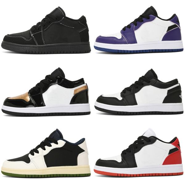 

2023 infants jumpman 1s low toddler 1 kids basketball shoes pine green game royal scotts obsidian chicago bred sneakers outdoor walking mult, Black
