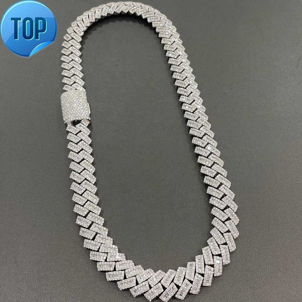 

15mm baguette chain cuban moissanite 925 silver hip hop vvs diamond moissanite baguette cuban link chain