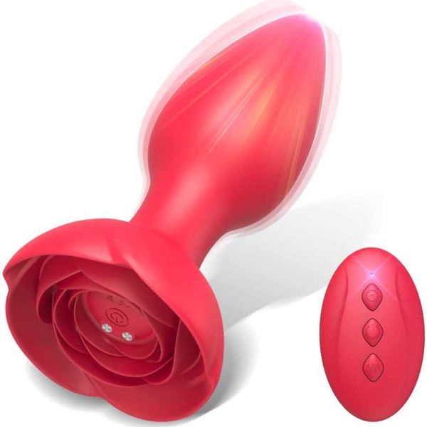 

rose vibrator anal butt plug male prostate massager vagina clitoris stimulator remote control masturbator toy for men women 80% online store