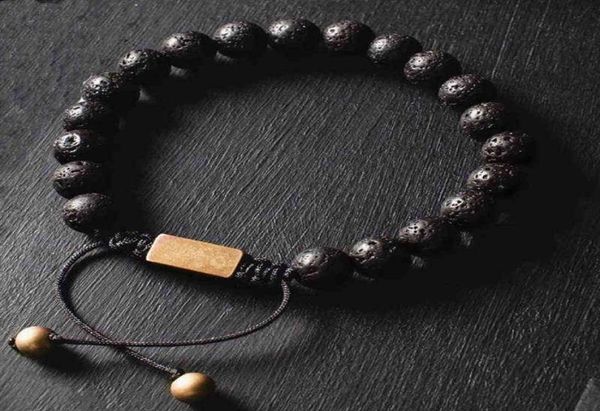 

luxury natural lava stone bead bracelet men women simple handmade adjustable 8mm for jewelry gift8134968, Golden;silver