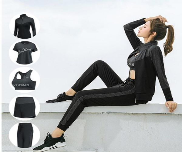 

wholevoobuyla yoga set sport jacketpantsshortyoga shirtsports bras 5 pieces running sportswear tracksuit fitness gym clot6065368, Black;blue