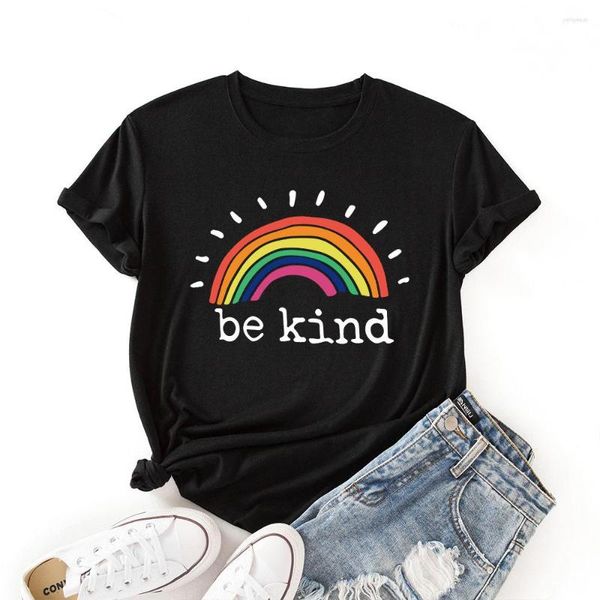

women's t shirts women's lgbt rainbow letters be kind lgbtq gay lesbian pride t-shirt graphic tee clothes, White
