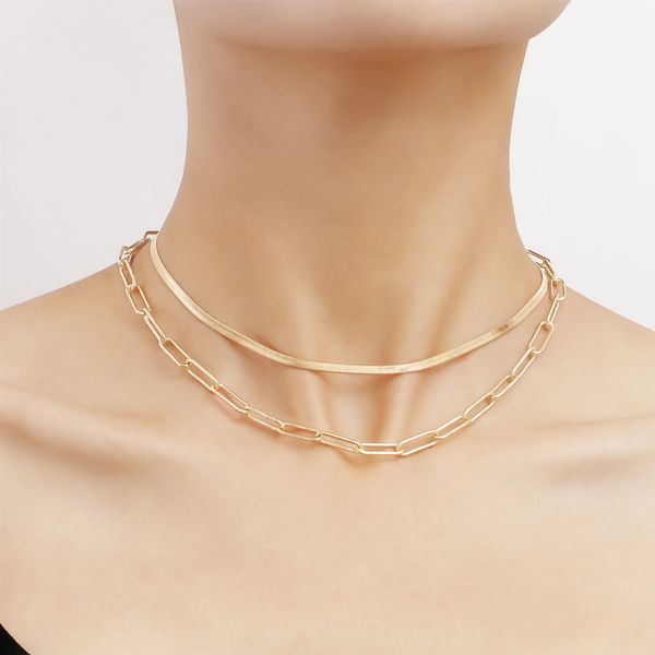 

preppy jewelry double-layered square clavicle chain blade snake chain clavicle chain ladies necklace wholesale niche design combination set, Silver