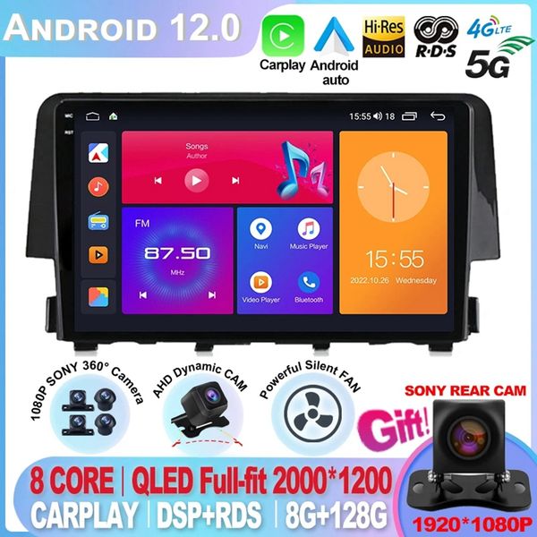 

for honda civic 10 fc fk 2015 - 2020 android 12 multimedia navigation gps video autoradio player car stereo carplay monitor tv-2