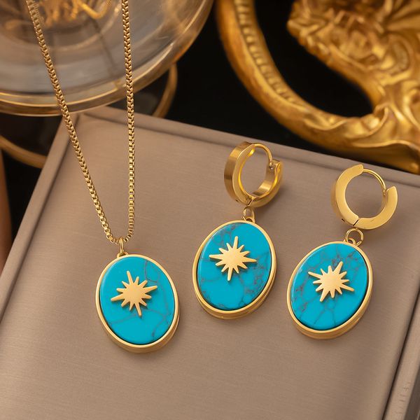 

the eight manifestations blue turquoise pendant necklace earring designers 18k gold jewelry for gift, Silver