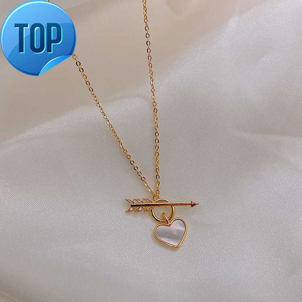 

sanks ins simple exquisite cupid arrow shell love heart pendant necklace female stone crystal clavicle chain neck chains for wom, Silver