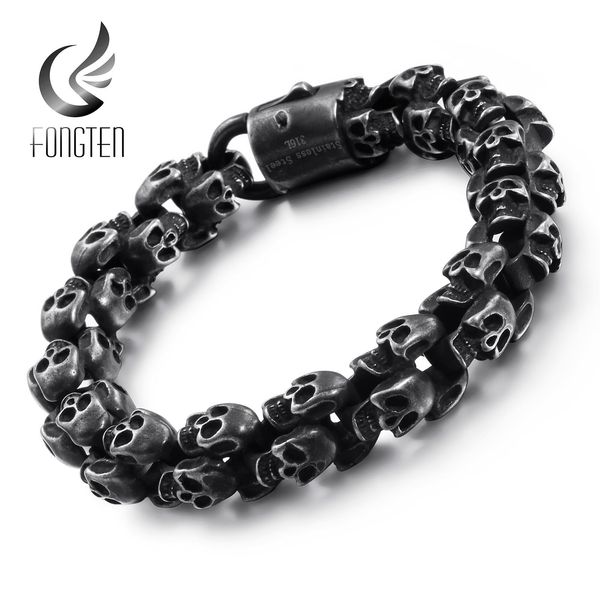

bangle fongten vintage skull stainless steel men black retro custom friendship bracelet fashion accessoires jewelry