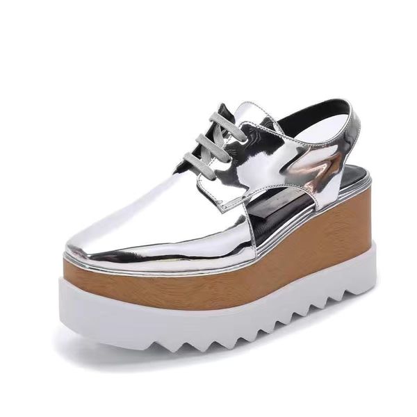 

star leather sandals square platform slope thick stella britt shoes women elyse brushed star slipper platform derbys wedge laceup fashion 06, Black