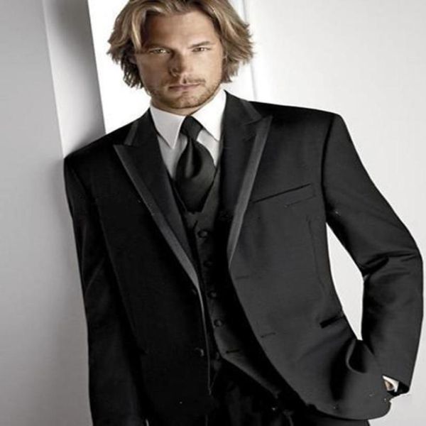

new recommend two buttons black groom tuxedos peak lapel groomsmen man suit mens wedding suits jacketpantsvesttie 142413599, Black;gray