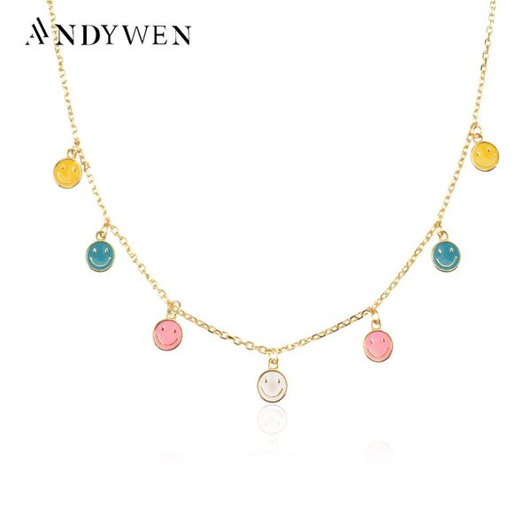 

necklaces andywen new 925 sterling silver rainbow smile happy mood face smiley charm choker necklace long chain jewelry luxury jewels