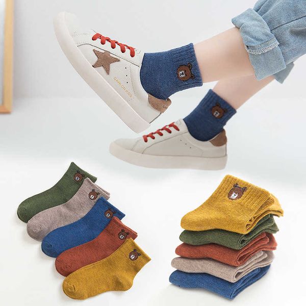 

socks 5 pairs of baby boy winter cartoon bear anti slip children breathable spring and summer cotton warm floor socks for girls g220524, Pink;yellow