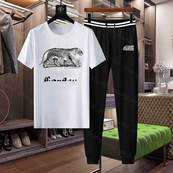 

23ss mens tracksuit mens designer tracksuit round neck pure cotton tiger letter logo print short sleeve t-shirt elastic waist drawstring tro, Gray