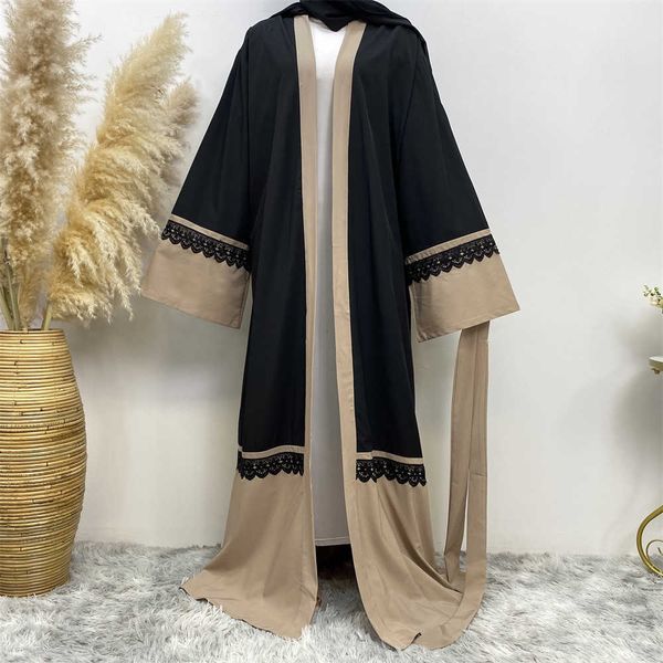 

cardigan lace stitched muslim islamic national fashion dress saudi robe plus size dresses, Black;gray