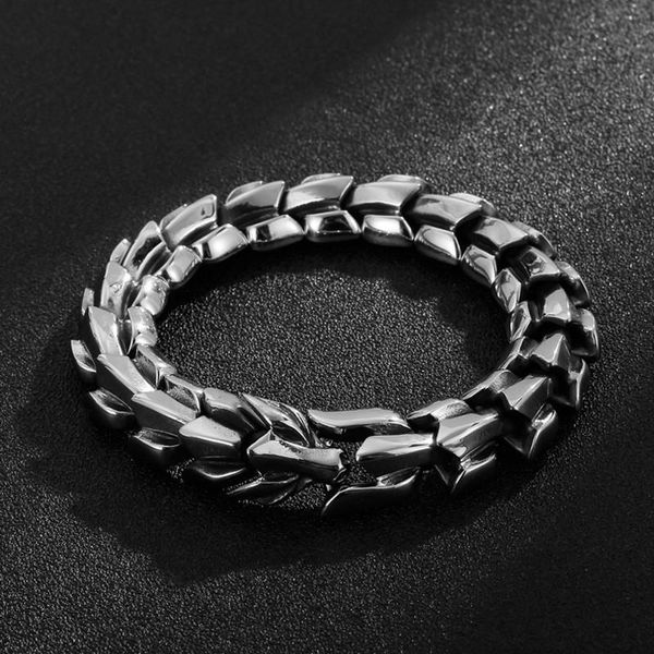 

bangle haoyi vintage dragon scale link chain bracelet for men fashion stainless steel fine jewelry accessories, Black
