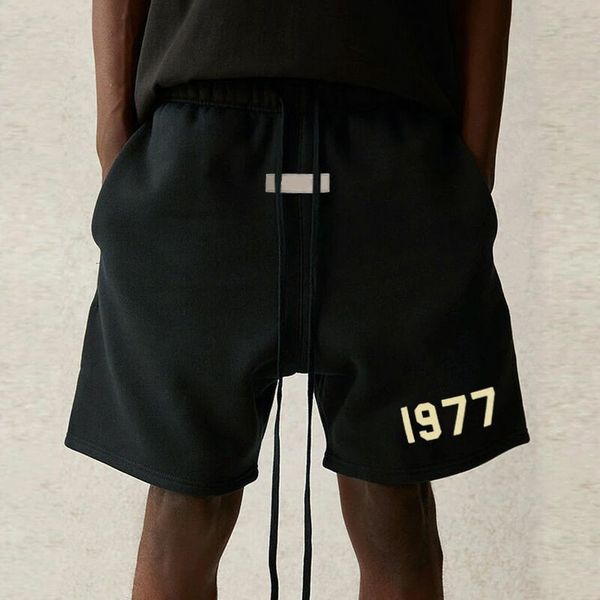 

summer spring usa 1977 flocking letters logo shorts women men skateboard high street running middle pants hip hop jogging short sweat pants, White;black