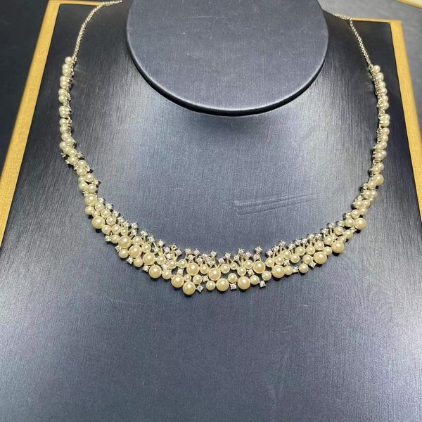 

necklaces fashion multi pearls pendent choker necklace for women fashion elegant gemstone wedding jewelry anniversary gift zk35, Silver
