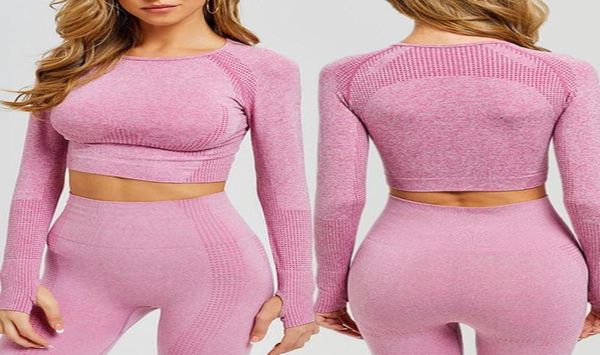 

yoga outfits women vital seamless long sleeve workout fitness gym crop athletic shirt sportswear active2874868, White;red