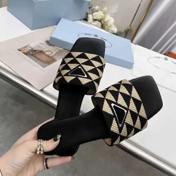 

eur35-42 woman embroidered fabric slides slippers multicolor embroidery mules womens home flip flops casual sandals summer leather flat slid, Black