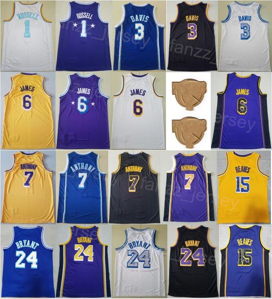 

2023 finals basketball davis jersey 3 carmelo 7 austin reaves 15 dangelo russell 1 bryant lebron james 6 shirt stitched team breathable for, Black;red