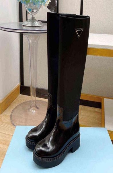 

cowhide patchwork women039s boots 2022 winter new handsome leather boots thick heel set foot rider boots7335109, Black