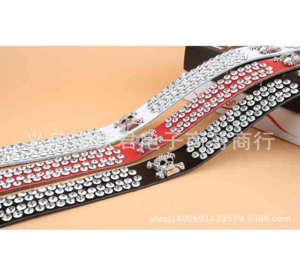 

rhintone belt fashion versatile jeans decorative skull with diamond wide women039s leather pants belt5879455, Black;brown