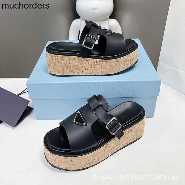 

guangzhou p family raised height shoes wood grain thick soled sandals women's triangular toe wrap roman shoe belt buckle, Black