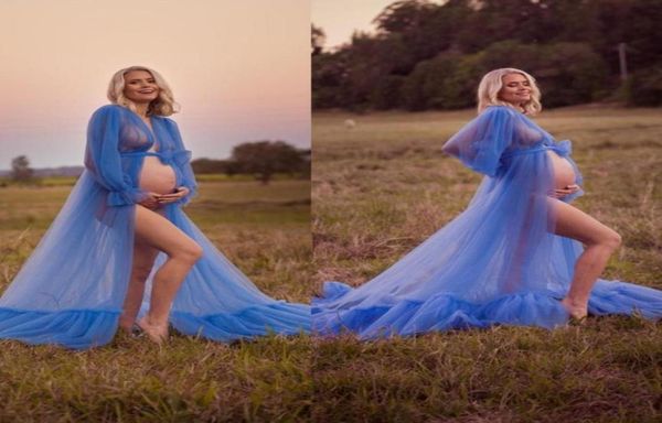

illusion nightgowns blue pregnant woman long sleeve bath robe sleepwear soft tulle bridal bride bridesmaid robes for wedding7096556, White