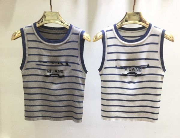 

23ss womens knits womens designer clothing new round neck color striped letter logo knitted vest womens clothes, White
