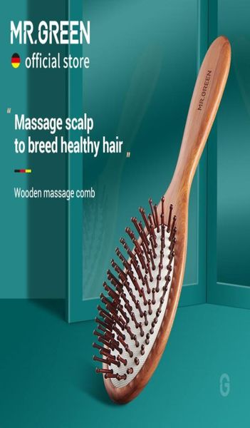 

mrgreen hair brush nature wooden antistatic detangle brush hair scalp massage comb air cushion styling tools for women men 220516879482, Silver