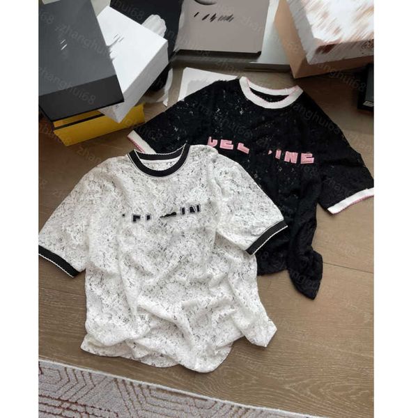 

23ss womens designer clothing womens knits spring and summer new color patchwork hollowed out logo embroidery short sleeves womens clothes a, White