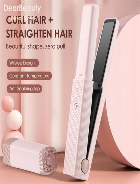 

curling irons 2 in 1 usb cordless hair straightener splint styling curler pink portable travel dorm for student unique gift 2210241155707