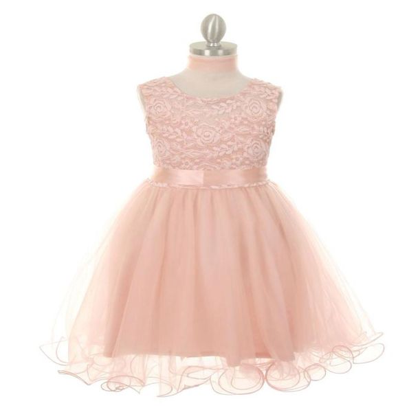 

2019 cute whole blush pink designer kids dresses tulle jewel neck backless bow sash lace bodice formal wear girls party gowns8469794, White;blue